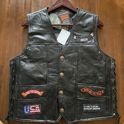 Men's Leather Motorcycle Vest Leather Vest